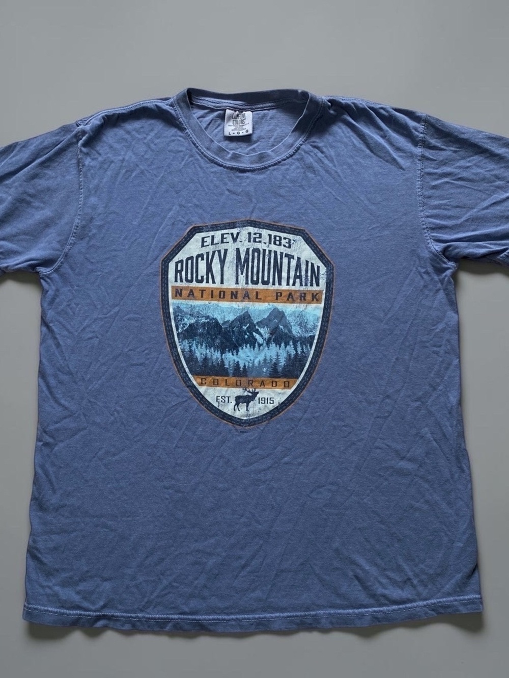 Comfort Colors Rocky Mountain National Park T Shirt Large Blue Colorado Graphic